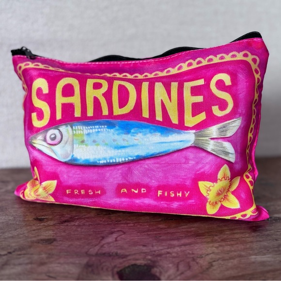 Pink and Yellow Makeup Bag Cosmetic Pouch Striped Statement Bags - Picture 5 of 6